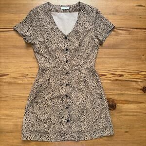 Mod Ref brown black cheetah print button up short sleeve dress SIZE S